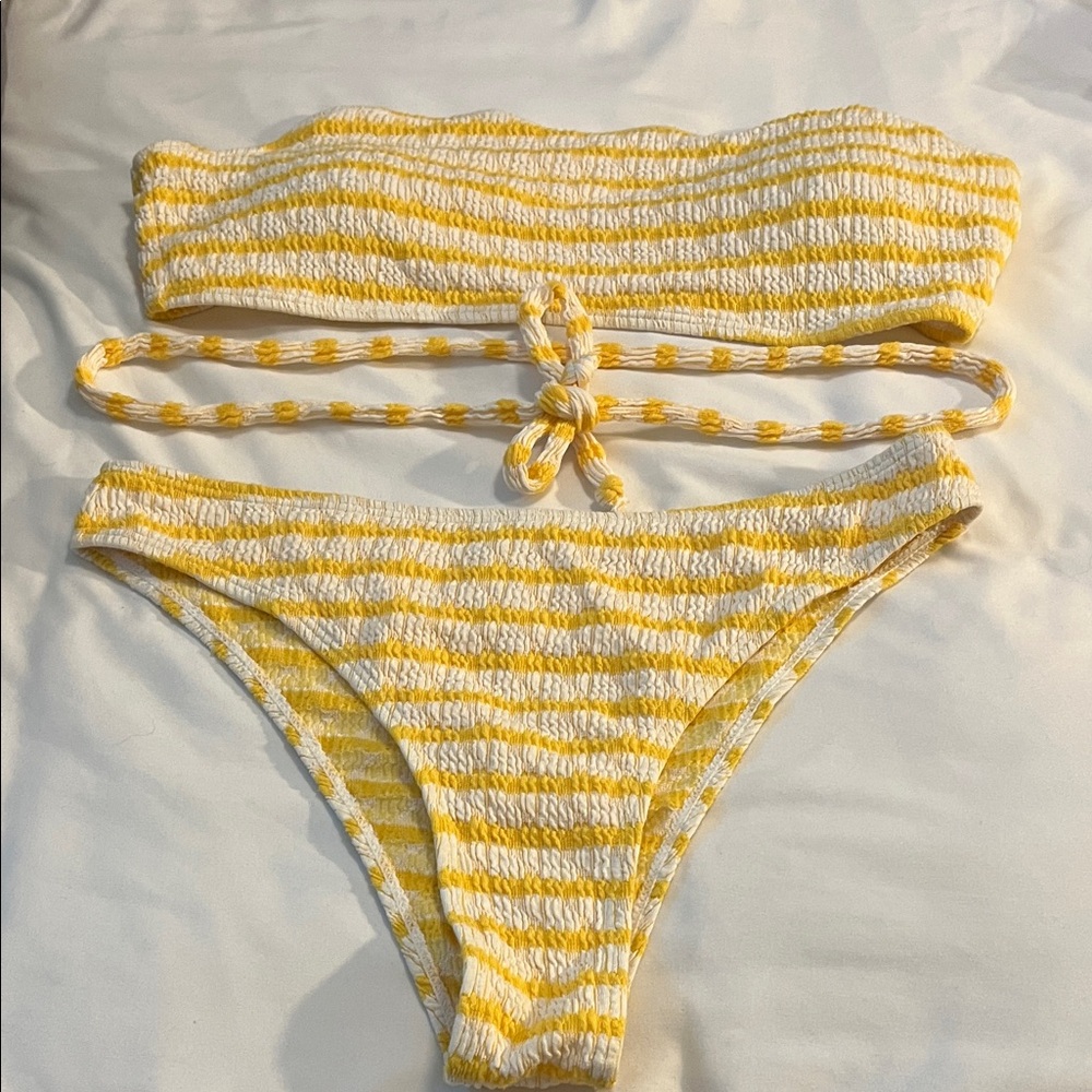 Yellow and White Striped Bikini Set